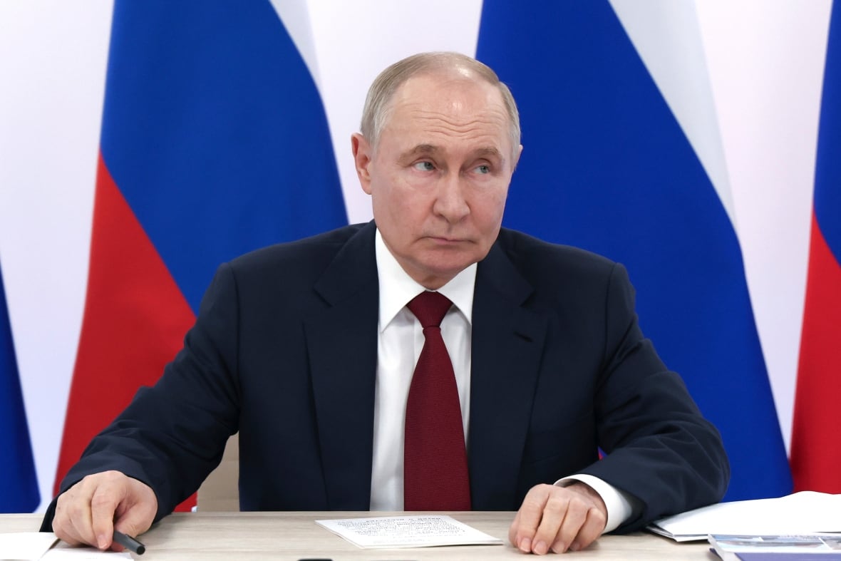 Russian President Vladimir Putin attends a meeting of the board of trustees of the Talent and Success Foundation at the Sirius Park of Science and Art after his phone talks with U.S. President Donald Trump, outside Sochi, Russia, on Monday, May 19, 2025.