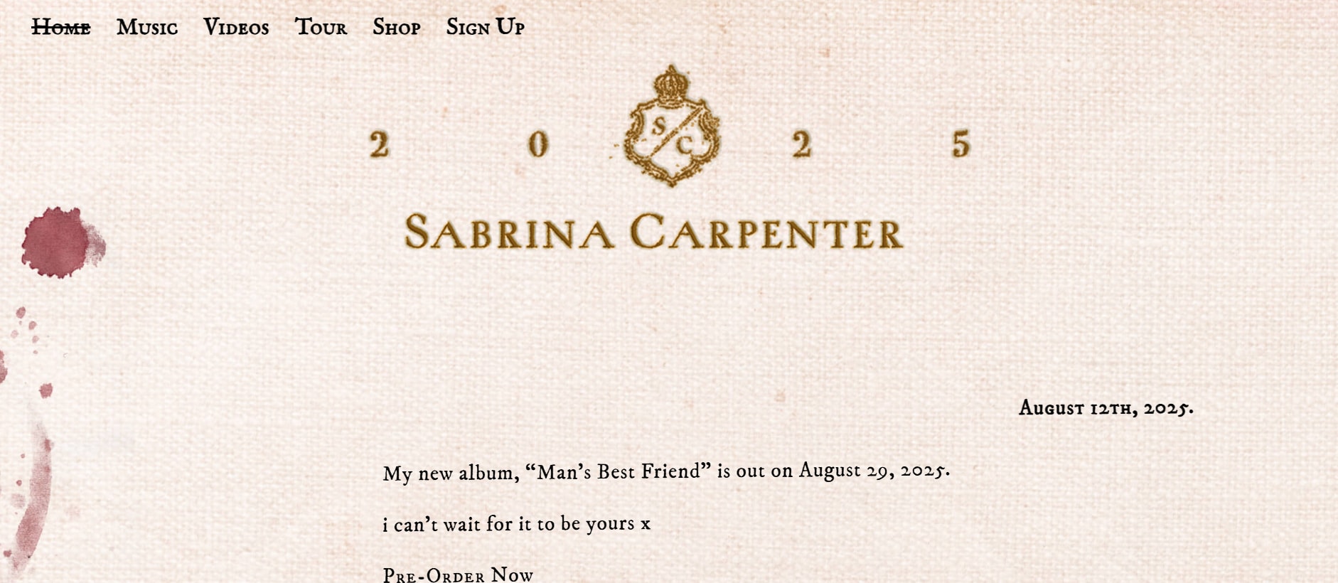 Sabrina Carpenter's website(https://www.sabrinacarpenter.com/)