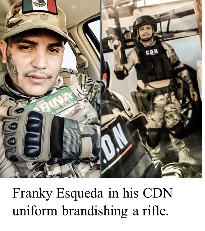 Franky Esqueda in his CDN uniform brandishing a rifle.