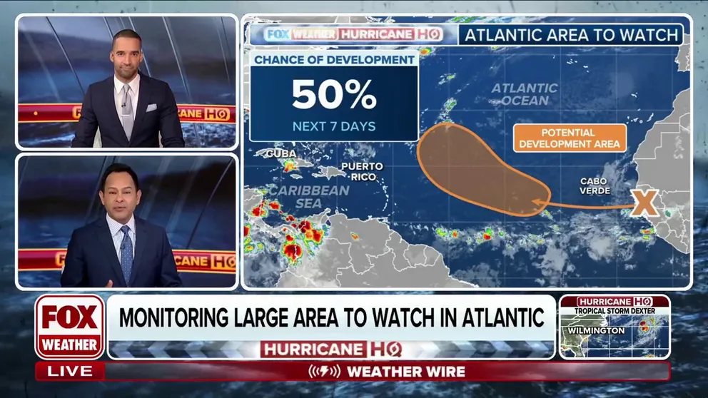 The FOX Forecast Center is closely monitoring the Atlantic for the first storm to originate in the tropical Atlantic. The National Hurricane Center is also monitoring an area to watch for tropical development close to the coast of the Southeastern U.S.