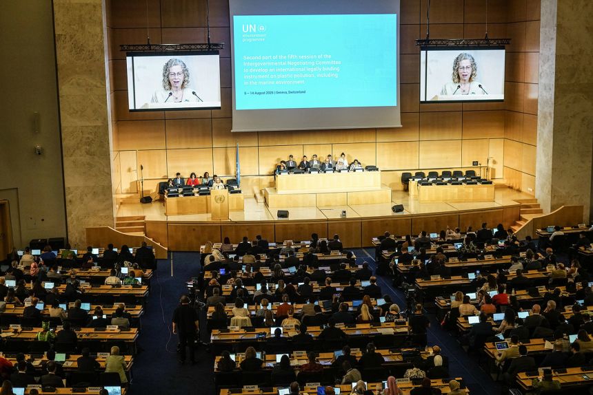 Executive Director of United Nations Environment Programme (UNEP) Inger Andersen, gives opening remarks at the talks, which kicked off on August 5 2025.