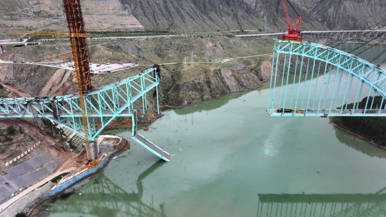 The bridge was still under construction.  Pic: Li Zhanyi/Xinhua/AP