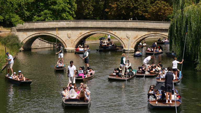 People punting along the River Cam in Cambridge last month. Pic: PA