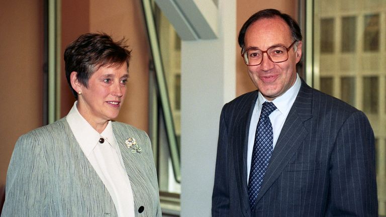 Dame Stella Rimington in 1993 with the-then home secretary Michael Howard. Pic: PA