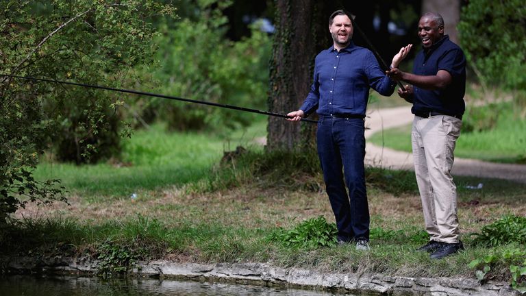 The pair seemed hooked on each other at the lake in the grounds of Chevening House in Kent. Pic: AP