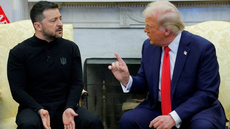 Mr Zelenskyy spoke to Mr Trump during his trip to Washington in February. Pic: Reuters