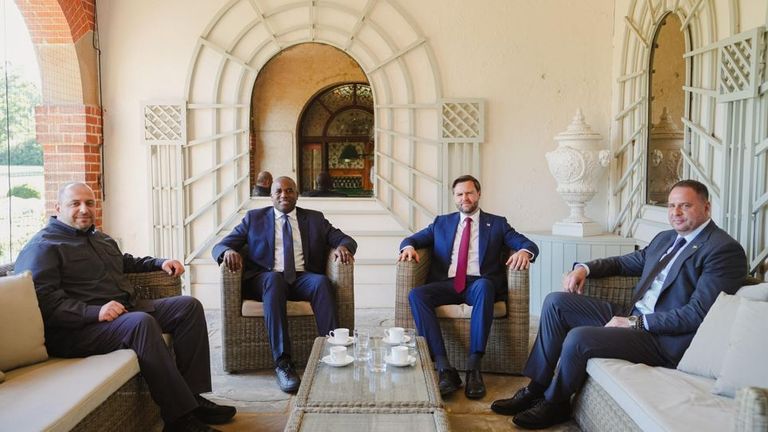 From left: Rustem Umerov, David Lammy, JD Vance and Andriy Yermak. Pic: X/David Lammy