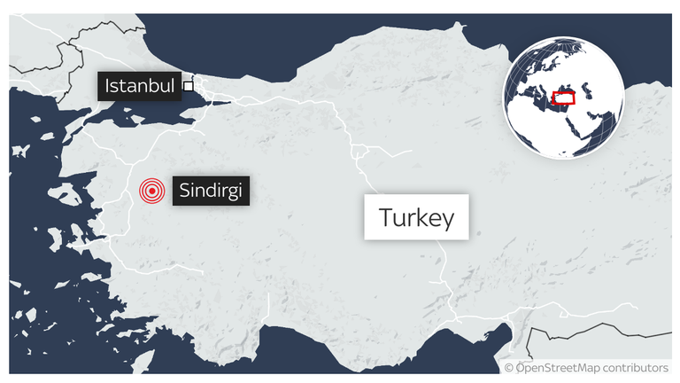 A map showing the location of the earthquake in northwest Turkey