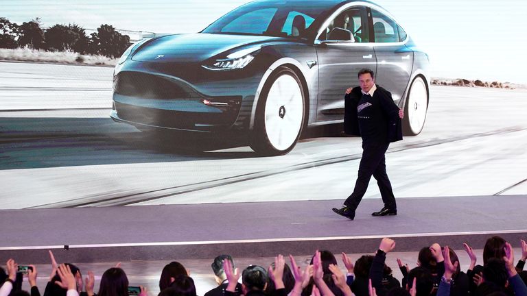 Tesla Inc CEO Elon Musk onstage during an event for Tesla in Shanghai, China. Pic: Reuters