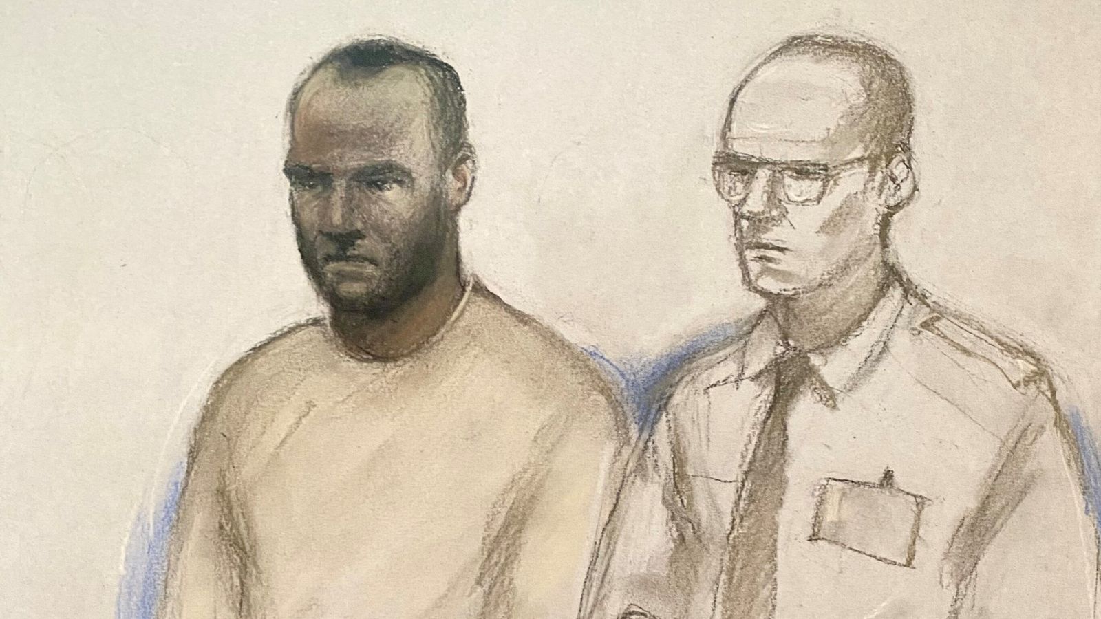 Hadush Gerberslasie Kebatu, left, in a court sketch. Pic: Elizabeth Cook/PA