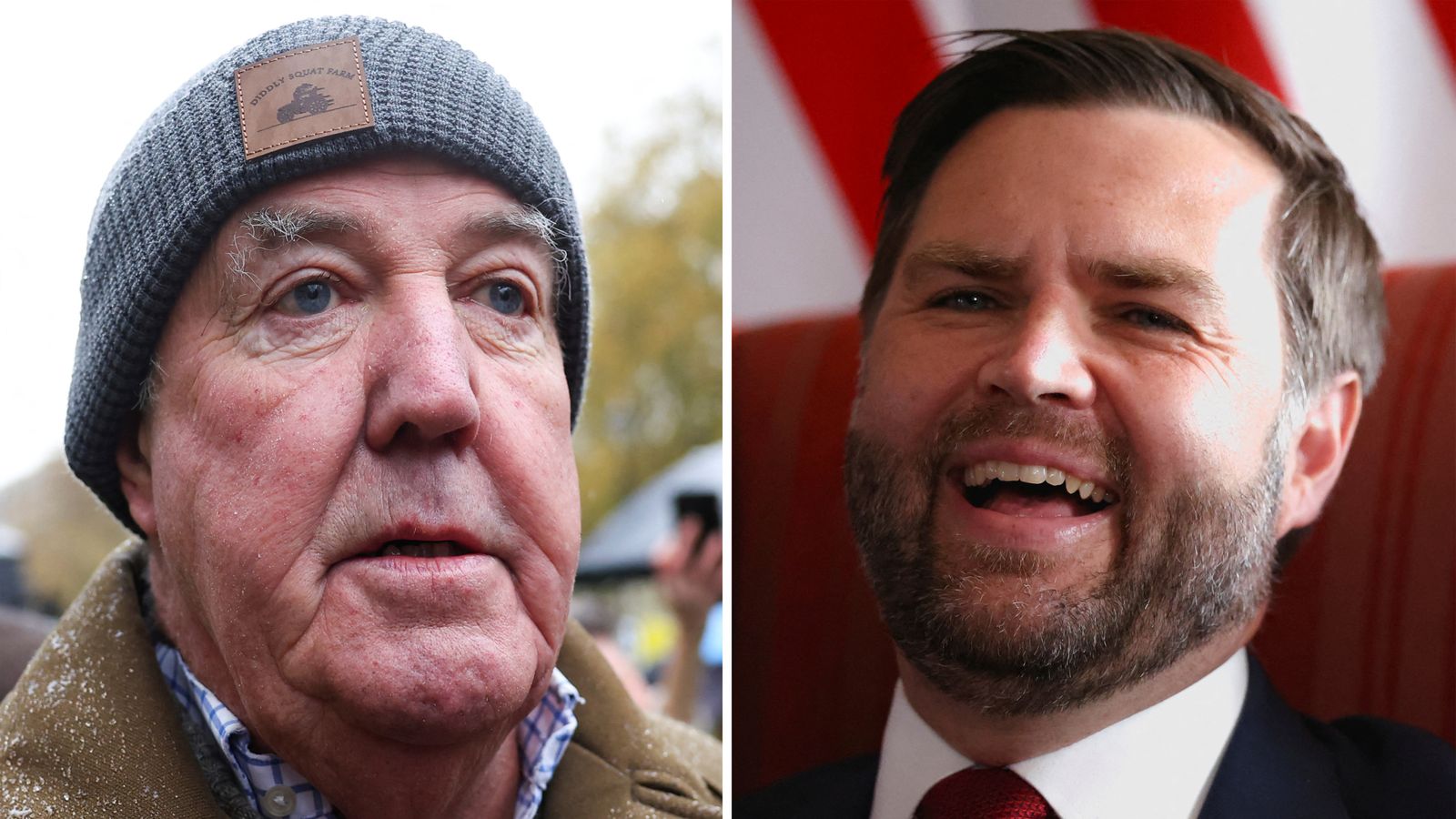 Jeremy Clarkson, left, and JD Vance. Pics: Reuters