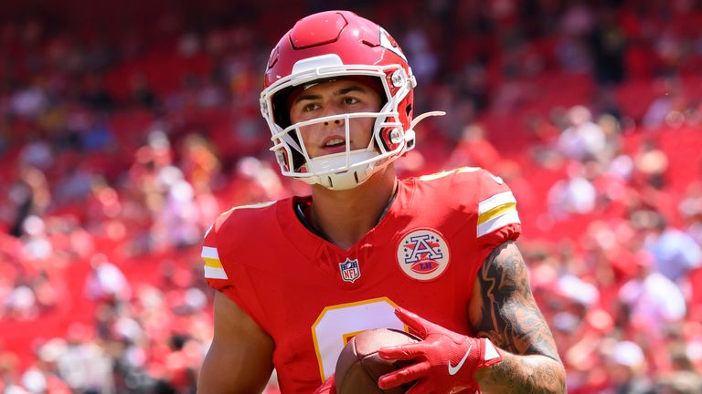 Louis Rees-Zammit at a warm-up match with the Kansas City Chiefs. Pic: AP