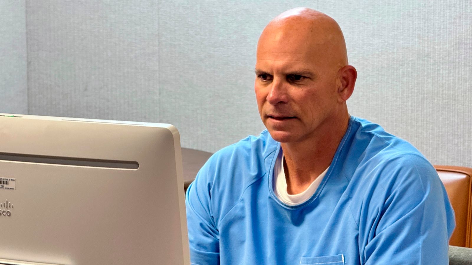 Lyle Menendez appears before the parole board at the Richard J Donovan Correctional Facility in San Diego. Pic: AP