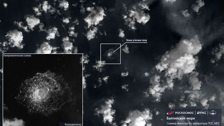 A satellite image shows gas from the Nord Stream pipeline bubbling up in the Baltic Sea. File pic: Roscosmos via Reuters