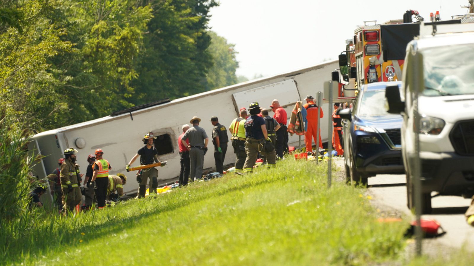 Some passengers were trapped in the wreckage of the bus. Pic: Buffalo News/AP