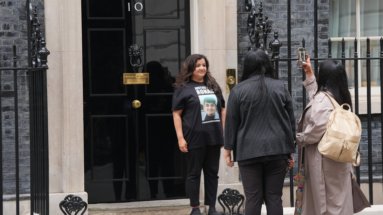 Campaigner Pooja Kanda outside 10 Downing Street in September 2024. Pic: PA
