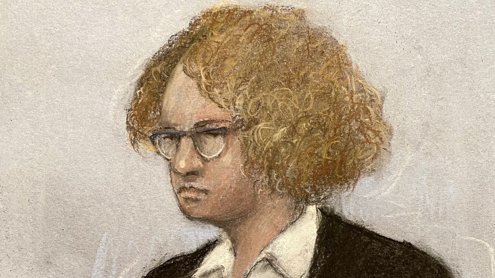 Court artist drawing of Gwyn Samuels during the trial. Pic: Elizabeth Cook/PA