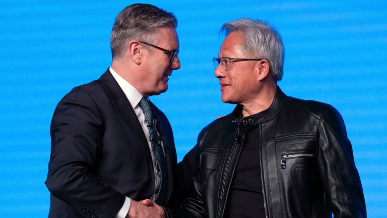 Sir Keir Starmer with NVIDIA chief Huang at London Tech Week. Pic: AP