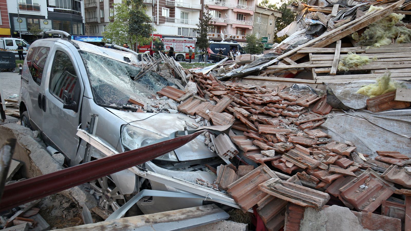 Buildings collapsed in Sindirgi, northwest Turkey, the epicentre of the earthquake. Pic: Reuters