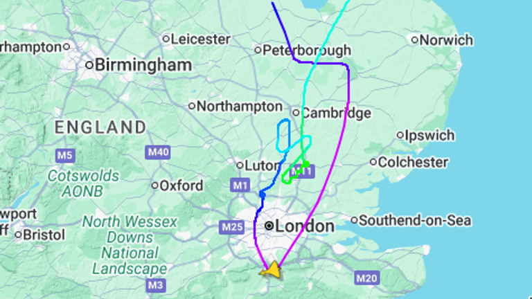 Path of an RAF jet flying faster than the speed of sound. Pic: flightradar24.com