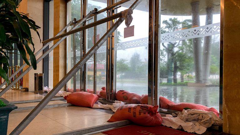 Reinforcements at a hotel in Nghe An province on Monday. Pic: Reuters