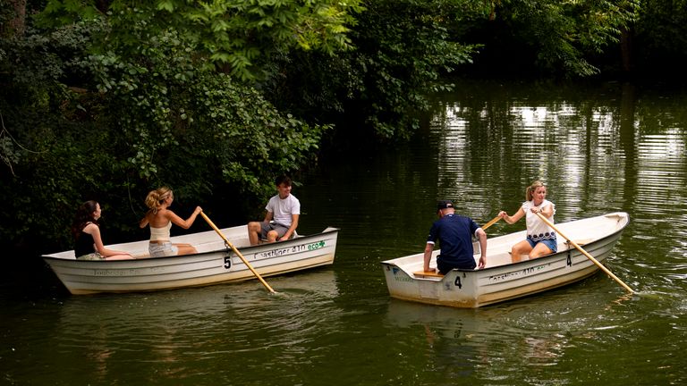People boating on the River Medway in Tonbridge, Kent, on Wednesday. Pic: PA