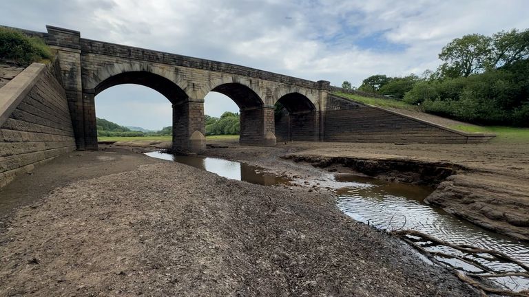 A general view of Lindley reservoir near Otley in West Yorkshire with low water levels in June. Pic: PA
