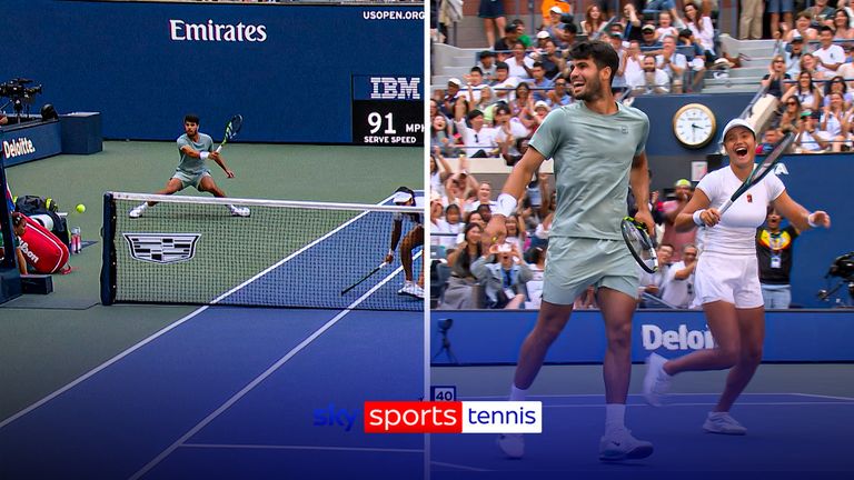 US Open Mixed Doubles | Carlos Alcaraz hits winner around the net!