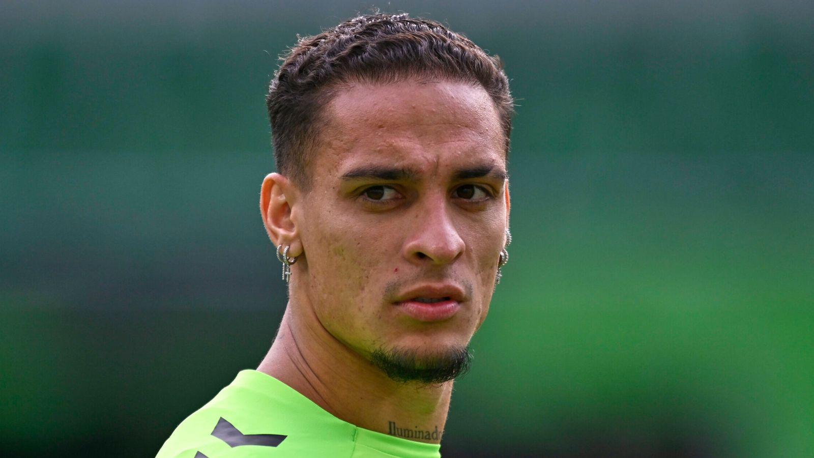 Betis' Antony looks on during a training session ahead of the Europa Conference League final soccer match between Real Betis and Chelsea