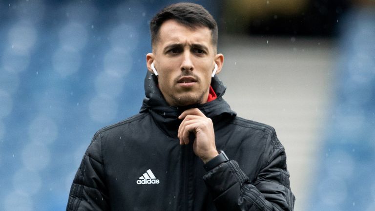 GLASGOW, SCOTLAND - OCTOBER 29: Aberdeen's Bojan Miovski before a cinch Premiership match between Rangers and Aberdeen at Ibrox Stadium, on October 29, 2022, in Glasgow, Scotland. (Photo by Alan Harvey / SNS Group)