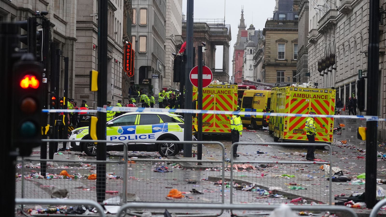 Police and emergency personnel dealing with an incident near the Liver Building in Liverpool during the Premier League winners parade. Picture date: Monday May 26, 2025.