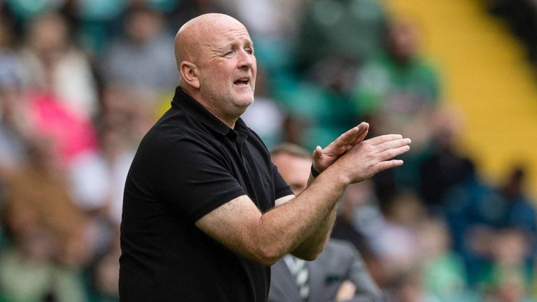 GLASGOW, SCOTLAND - AUGUST 23: Livingston manager David Martindale during a William Hill Premiership match between Celtic and Livingston at Celtic Park, on August 23, 2025, in Glasgow, Scotland. (Photo by Craig Williamson / SNS Group)