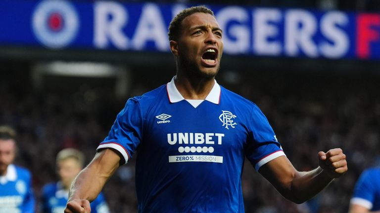 Cyriel Dessers celebrates putting Rangers 2-0 up from the penalty spot