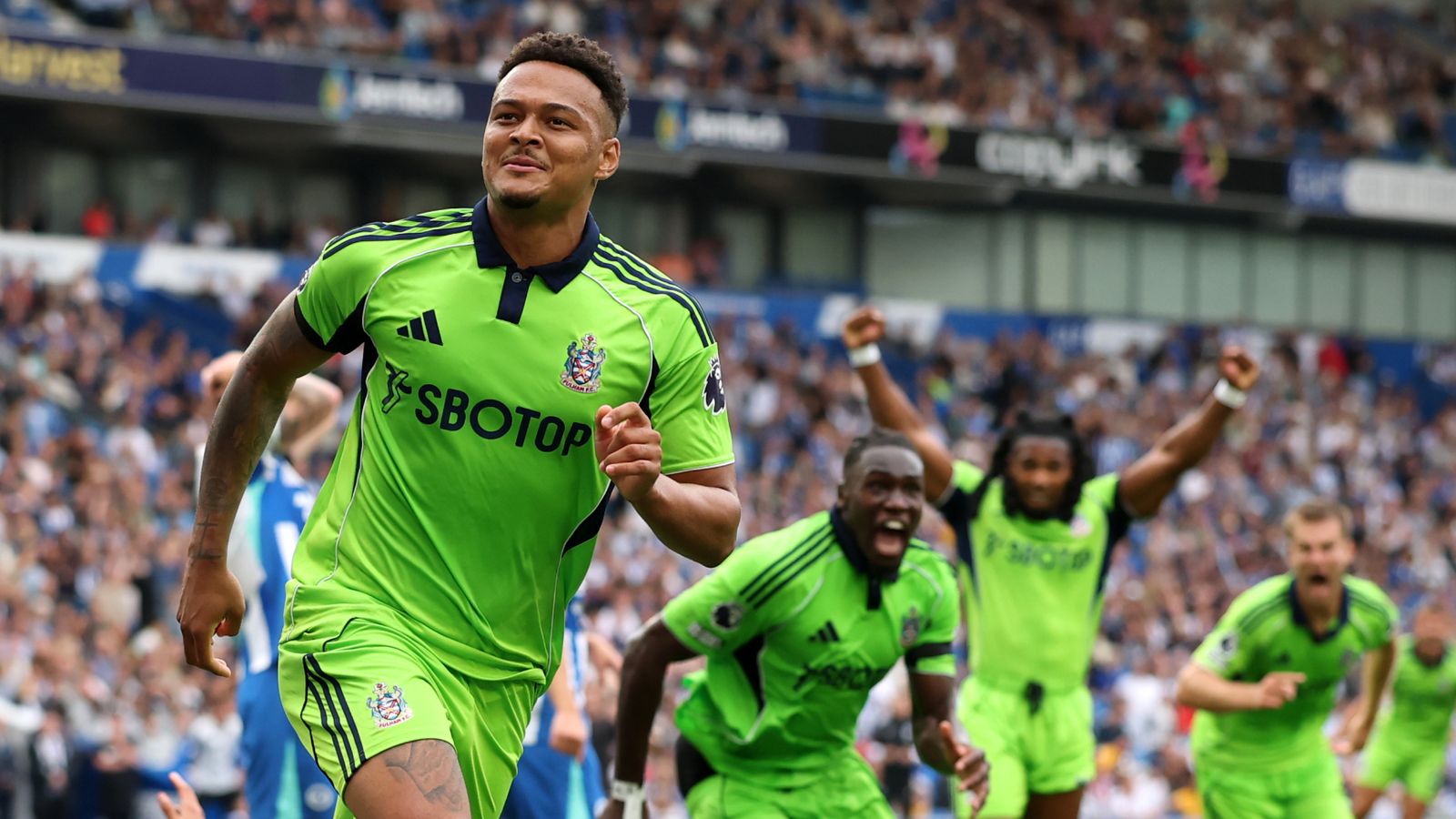 Rodigo Muniz celebrates after scoring an injury-time equaliser for Fulham