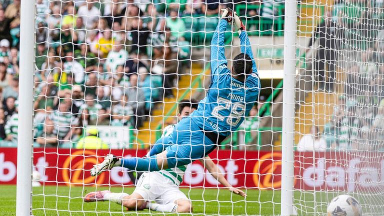Jerome Prior makes an acrobatic save to deny Hyun-Jun Yang