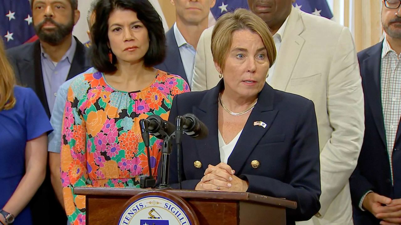 Massachusetts Governor Maura Healey speaks during a press conference on Tuesday, in Boston.