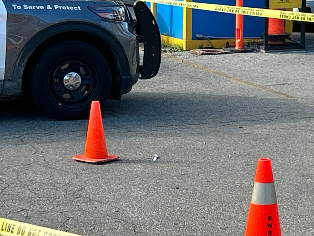 Toronto police tape off the area where the weapon was recovered in connection with a stabbing on a TTC street near College and Bathurst streets on Aug. 25, 2025