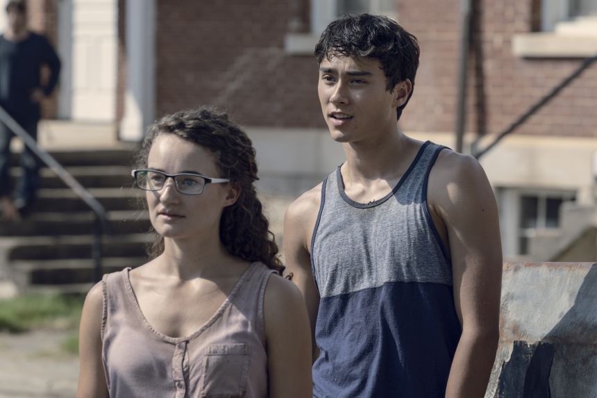 Kelley Mack as Addy and Joe Ando-Hirsh as Rodney in The Walking Dead.