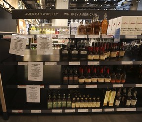 At the Queens Quay LCBO store, employees were removing American liquor, wine and beer from their shelves on Tuesday, March 4, 2025. JACK BOLAND/TORONTO SUN