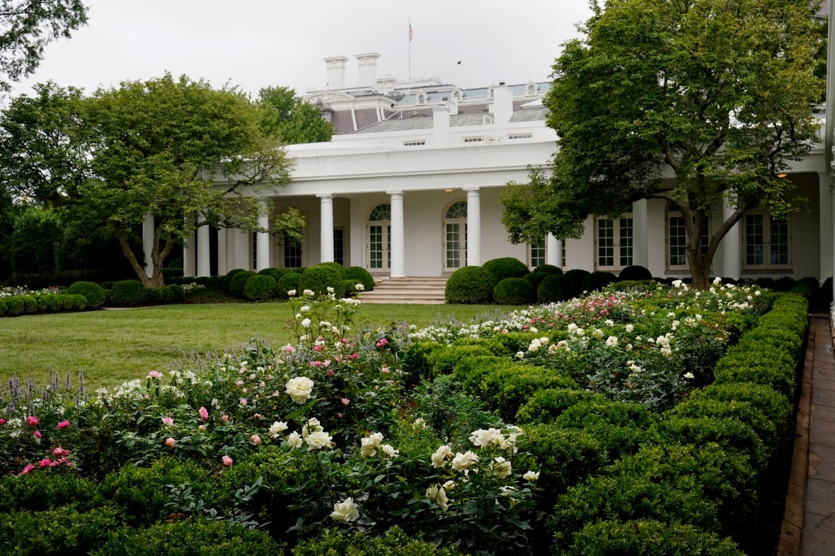 A view of the restored Rose Garden is seen at the White House in Washington, Saturday, Aug. 22, 2020. First Lady Melania Trump will deliver her Republican National Convention speech Tuesday night from the garden, famous for its close proximity to the Oval Office. The three weeks of work on the garden, which was done in the spirit of its original 1962 design, were showcased to reporters on Saturday.