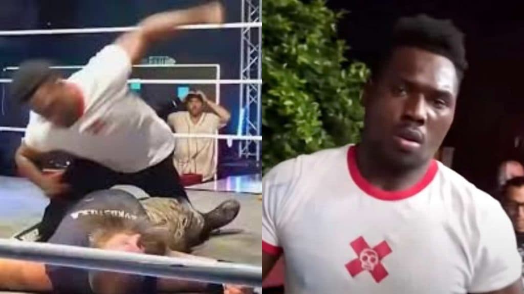 raja jackson attacking wrestler on kick