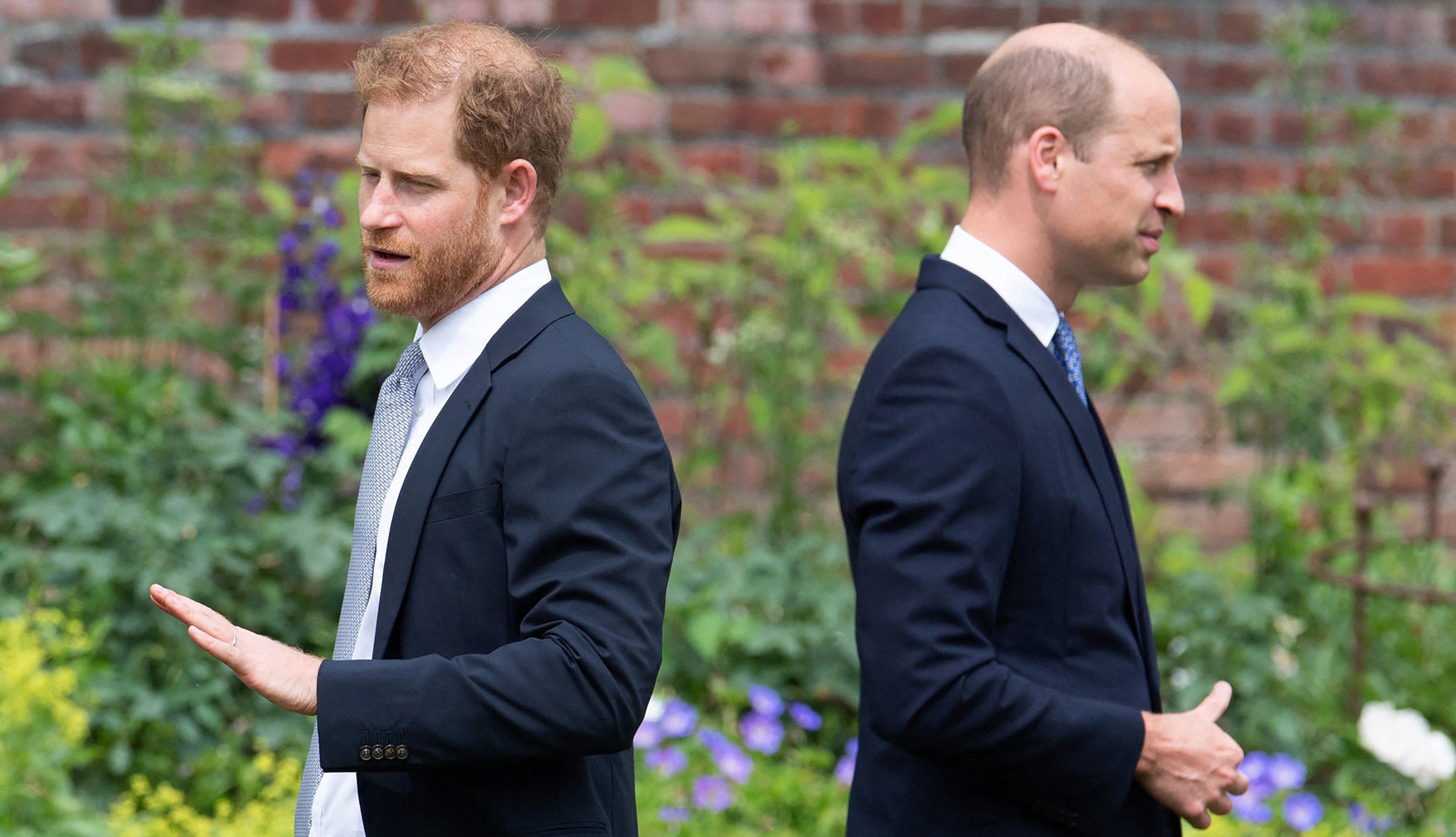 Prince Harry and Prince William at the unveiling of Princess Diana's statue.