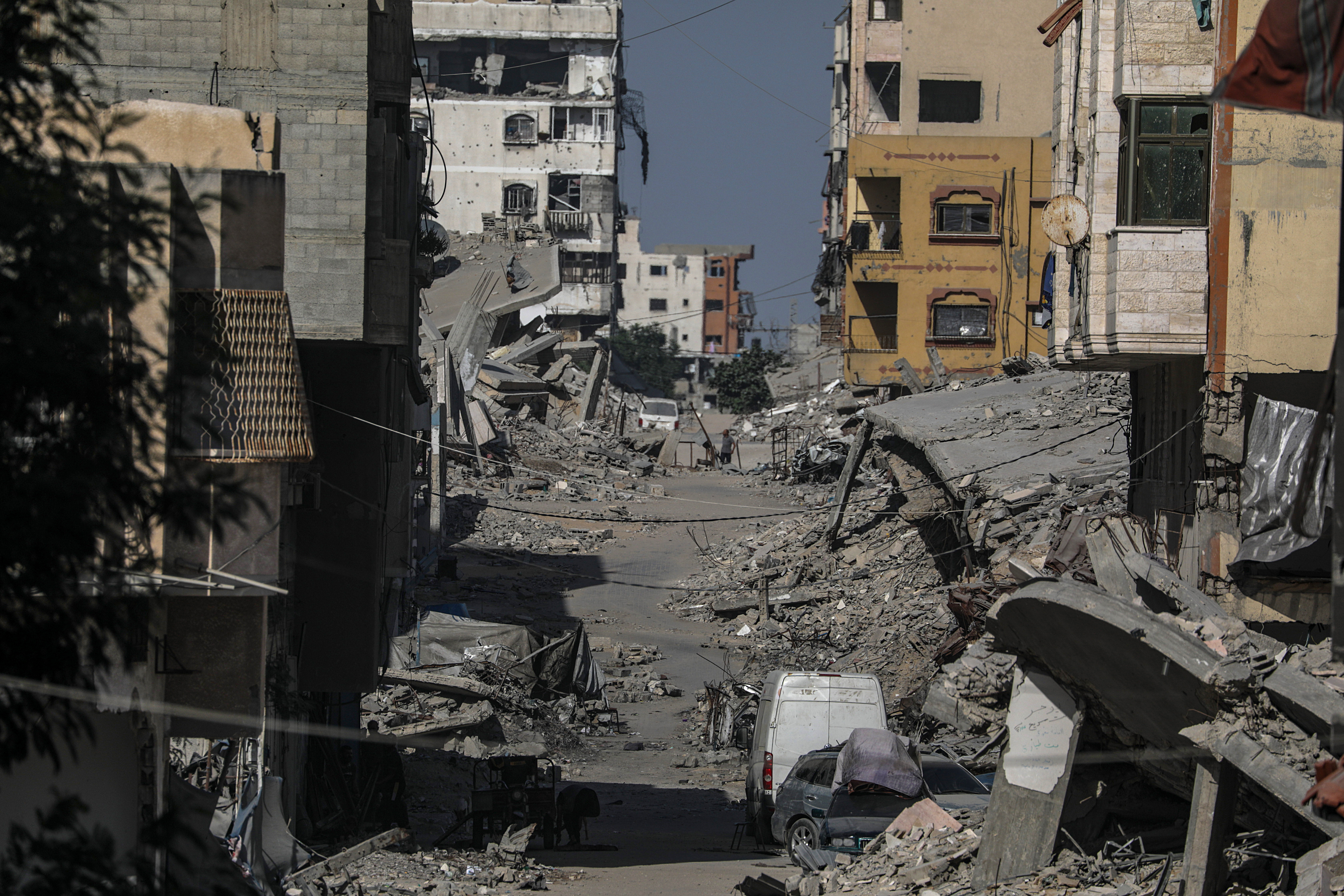 Destroyed street in Gaza City during an Israeli military operation.