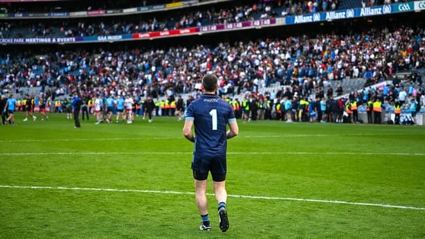 28 June 2025; Dublin goalkeeper Stephen Cluxton heads towards the dressing after the GAA Football All-Ireland Senior Championship quarter-final match between Dublin and Tyrone at Croke Park in Dublin. Photo by Ray McManus/Sportsfile