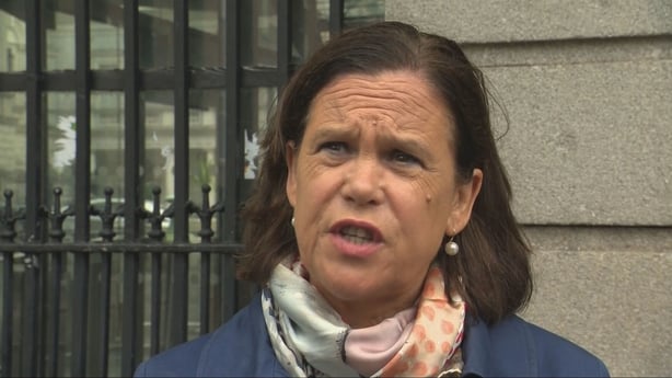 Mary Lou McDonald speaking outside Government Buildings
