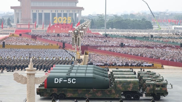 A view of China's liquid-fueled intercontinental strategic nuclear missiles DongFeng-5C during a military parade in Beijing