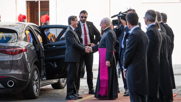 Israeli President Isaac Herzog arrives in Vatican City, Vatican, on September 4, 2025, to meet Pope Leo XIV. (Photo by Massimo Valicchia/NurPhoto via Getty Images)
