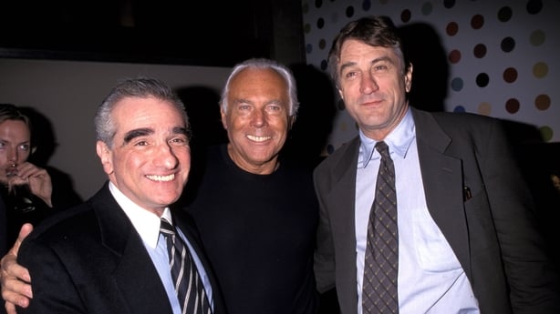 Giorgio Armani poses with Martin Scorsese and Robert De Niro