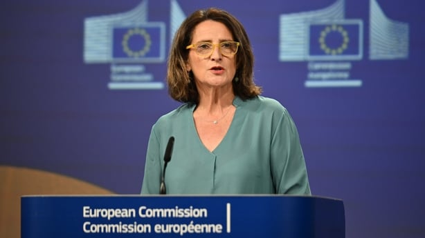 European Commission Vice President Teresa Ribera at a press conference in Brussels, Belgium