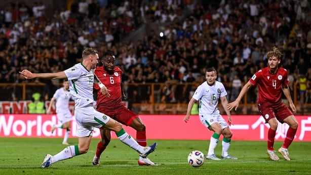 Jack Taylor of Republic of Ireland has a shot on goal during the FIFA World Cup 2026 Group F qualifying match between Armenia and Republic of Ireland at Vazgen Sargsyan Republican Stadium in Yerevan, Armenia.